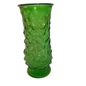 Vintage Hoosier Green Depression Glass Crinkle Textured Flower Vase 8.5” MCM